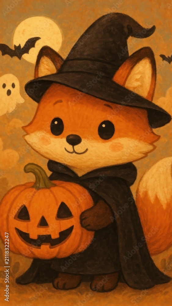 Fototapeta premium Adorable fox in Halloween costume