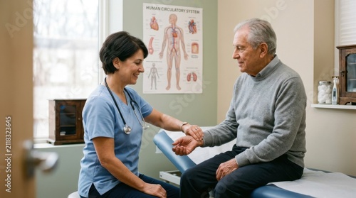 Caring Healthcare Professional Attends To Senior Patient Examining Arm