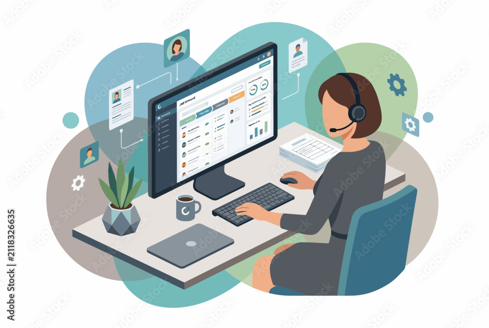 Fototapeta premium Isometric Online Recruitment and HR Management Process