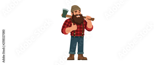 Bearded lumberjack with axe giving thumbs up illustration