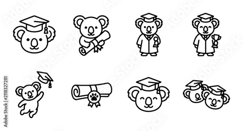 Canvas Print Cute Graduation Koala Icons, Vector Set: Celebrating Academic Achievement with A