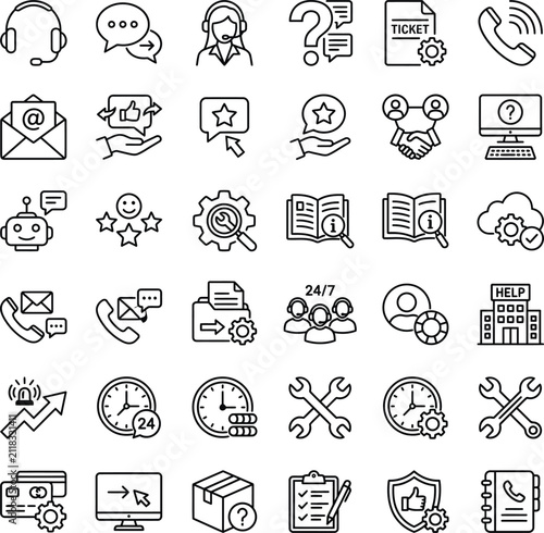 Customer Support and Help Desk Line Icon Set