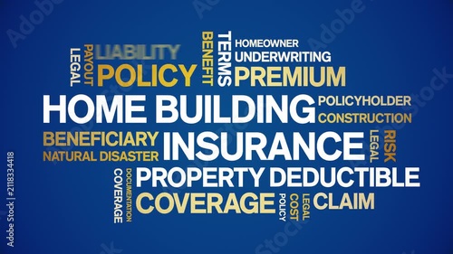 Home Building insurance animated word cloud-text design animation tag kinetic typography seamless loop.
