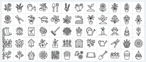 Принти на полотні Gardening Icons Collection: Plants, Tools, and Supplies