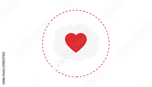 Red heart inside a soft white thought bubble surrounded by a red dashed circular border on a white background.