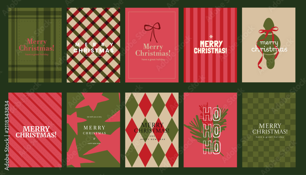 Obraz premium Christmas and Happy holiday greeting card vector set. Elegant wallpaper with geometric Christmas elements and pattern . Holidays design illustration for cover, print, poster, Happy New Year, ads.