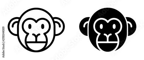 Canvas Print Monkey Face Icons, Simple Line Art and Solid Silhouette, Primate Head Graphics f