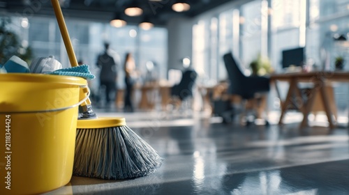Cleaning supplies in modern office