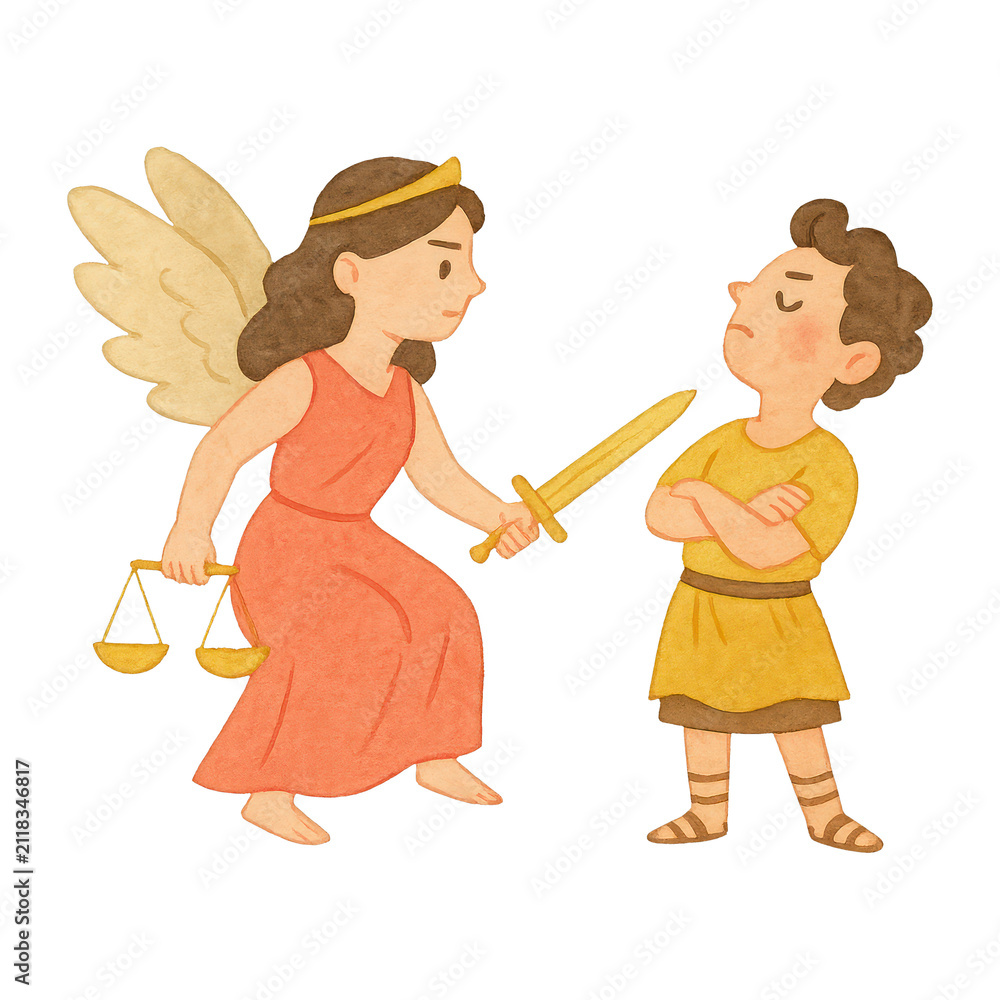 Fototapeta premium PNG Justice confronts defiant young boy.