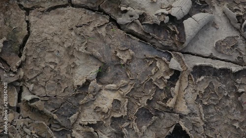 Cracked dry earth with peeling textures in natural light