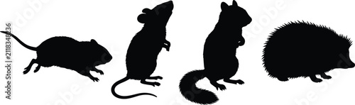 Quadro su tela Set of black silhouettes of small rodents and mammals including mouse and hedgeh