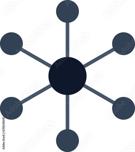 Central dark blue hub connected to six nodes in a flat minimalist networking concept illustration.  illustration