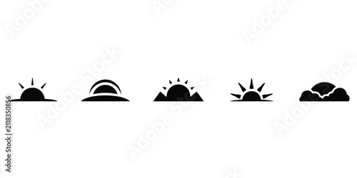 Canvastavla Set of five sunrise and sunset featuring sun over horizon mountains and clouds b