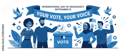 Diverse people voting and celebrating democracy concept