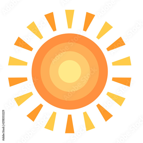 Vector illustration of a bright sun icon with yellow and orange rays