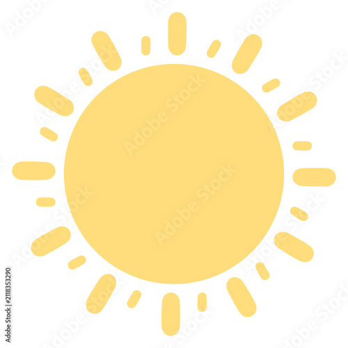 Cute yellow sun icon illustration isolated on a white background for summer graphic design