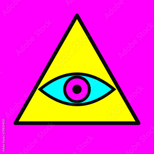 Bild auf Leinwand Abstract vibrant neon pop art eye of providence within yellow triangle symbol on