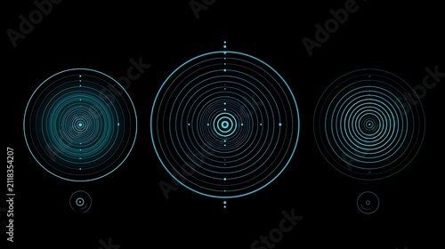 Abstract futuristic blue circular HUD interface elements on black. Ideal for sci-fi motion graphics or technology UI.