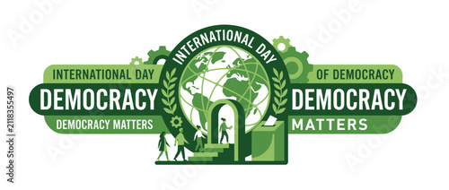 Global Democracy Celebration Emblem with Voting Box and People