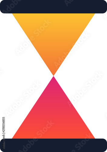 Minimalist flat design hourglass icon with yellow and red triangles representing business time management illustration