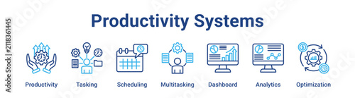 Productivity Systems web banner icon vector illustration concept for business with icon of Productivity, Tasking, Scheduling, Multitasking, Dashboard.
