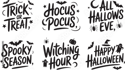 Quadro su tela Six halloween typography quotes featuring trick or treat and witching hour theme
