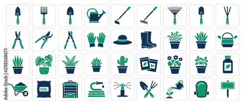 фотографія Gardening Tools and Plants Icon Set