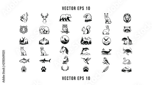 Animal Wildlife Line Icons Collection Set