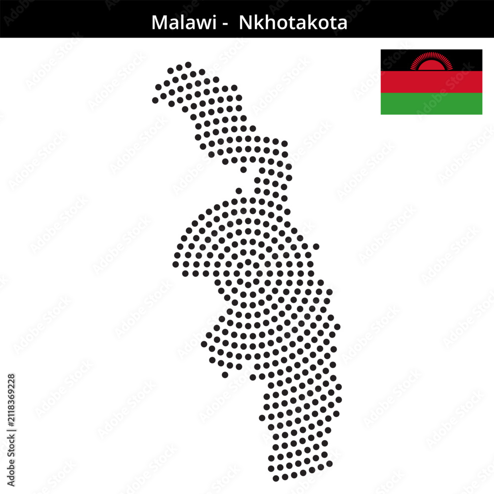 Obraz premium Map of Malawi region -Nkhotakota in concentric medium dots