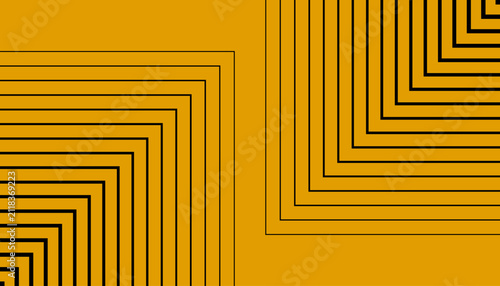An abstract digital artwork featuring repeating geometric lines that form nested right angles against a solid vibrant golden yellow background in minimalist style