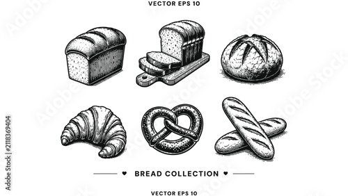 Fresh Bakery Bread Line Icons Collection