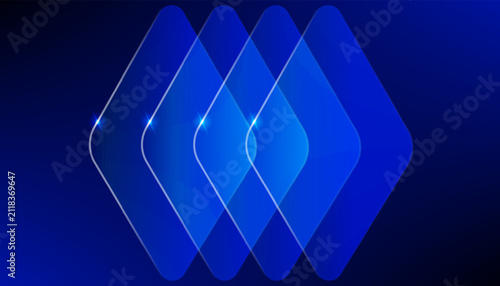 A series of overlapping blue translucent diamond shapes arranged in a row against a dark gradient background creating a modern abstract digital composition