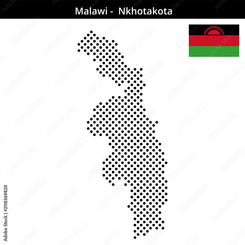 Obraz premium Map of Malawi region -Nkhotakota in medium sized cross shaped dots