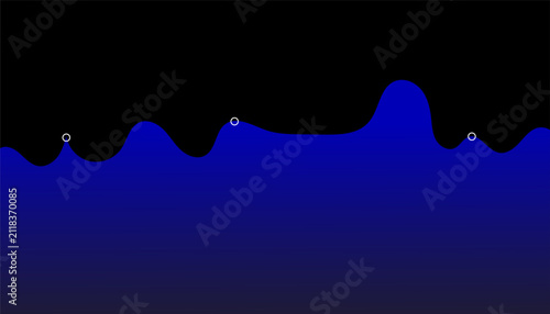 A minimalist digital art piece featuring a dark blue gradient background with a jagged mountain range silhouette rising against a solid black sky
