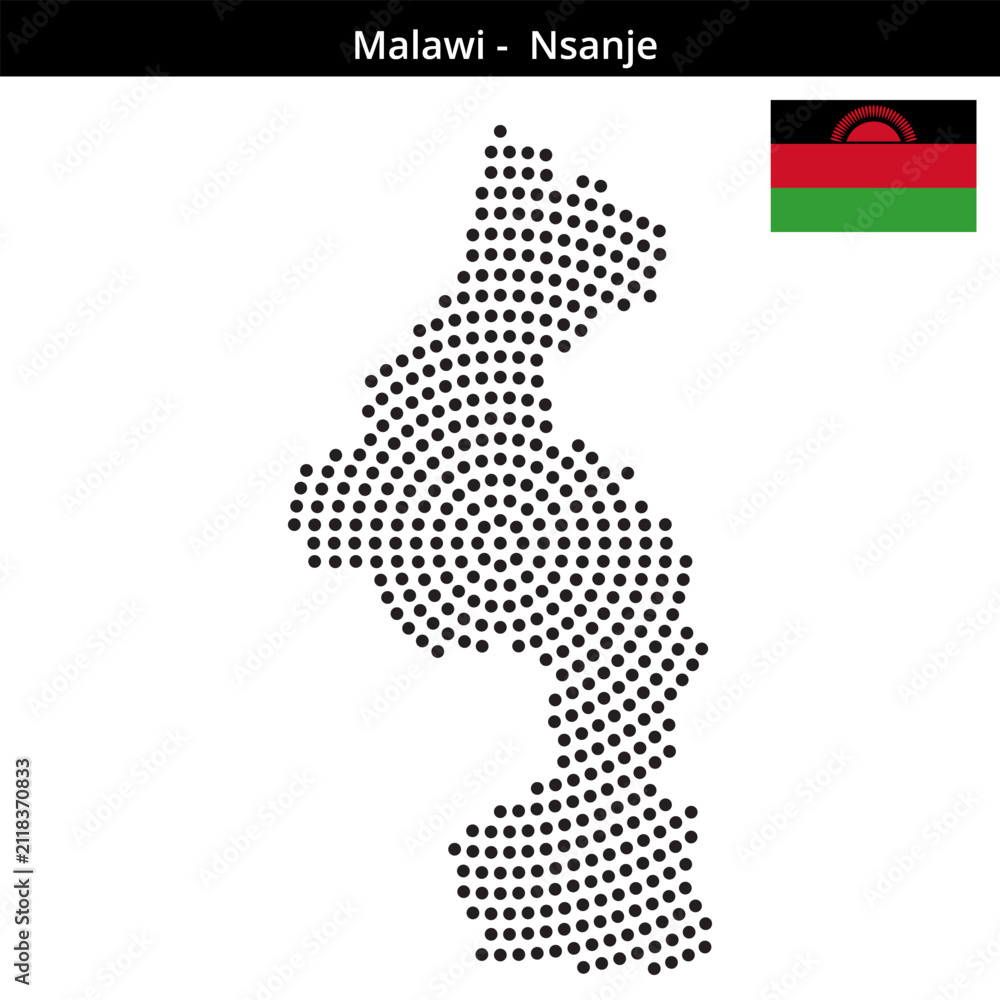 Obraz premium Map of Malawi region -Nsanje in concentric medium dots