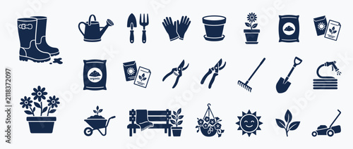 Foto Gardening Tools and Supplies Icon Set