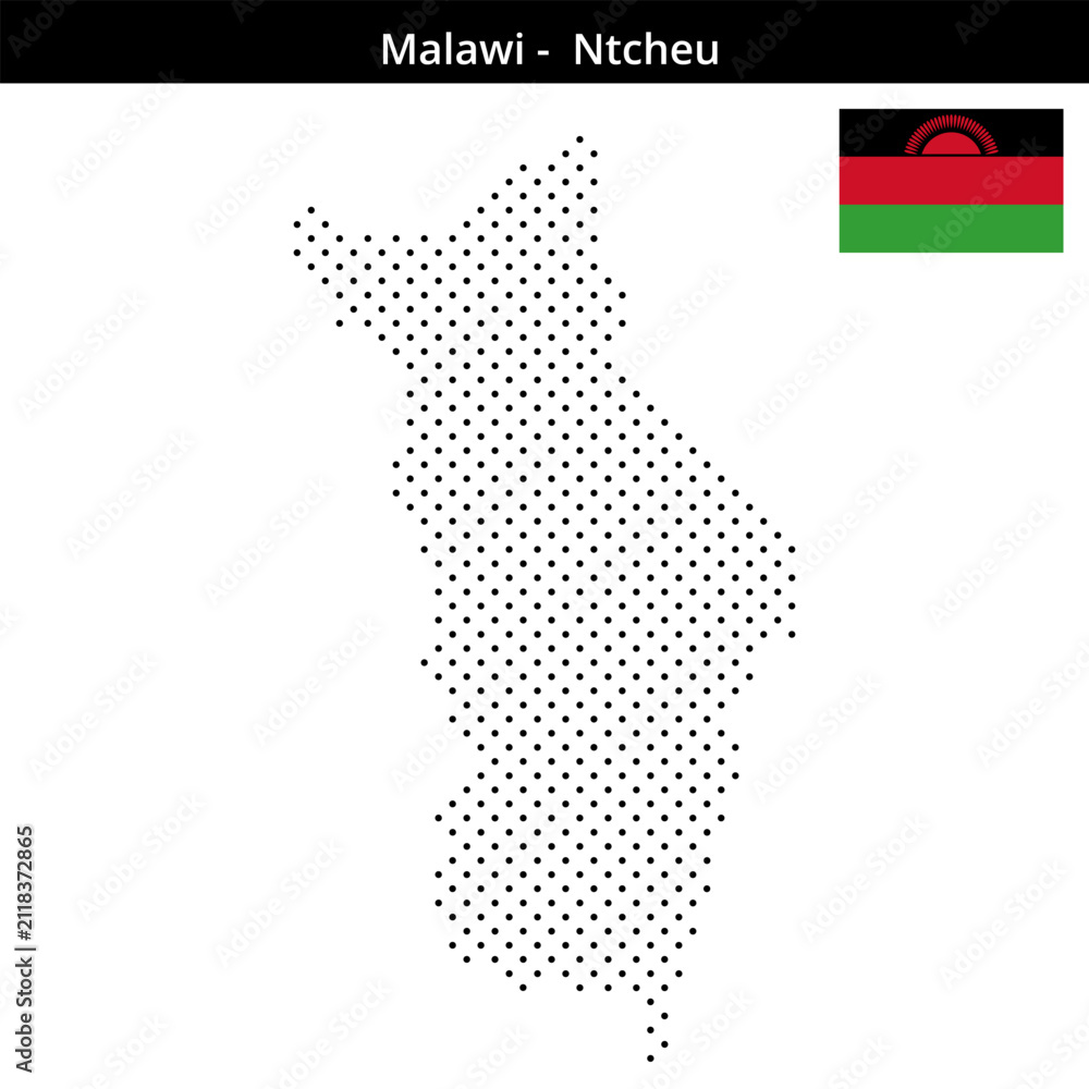 Fototapeta premium Map of Malawi region -Ntcheu in small cross shaped dots