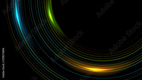 Colorful minimal round glowing lines abstract futuristic tech background