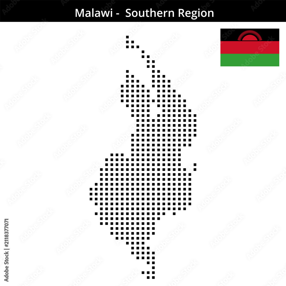 Obraz premium Map of Malawi region -Southern-Region in medium size square dots