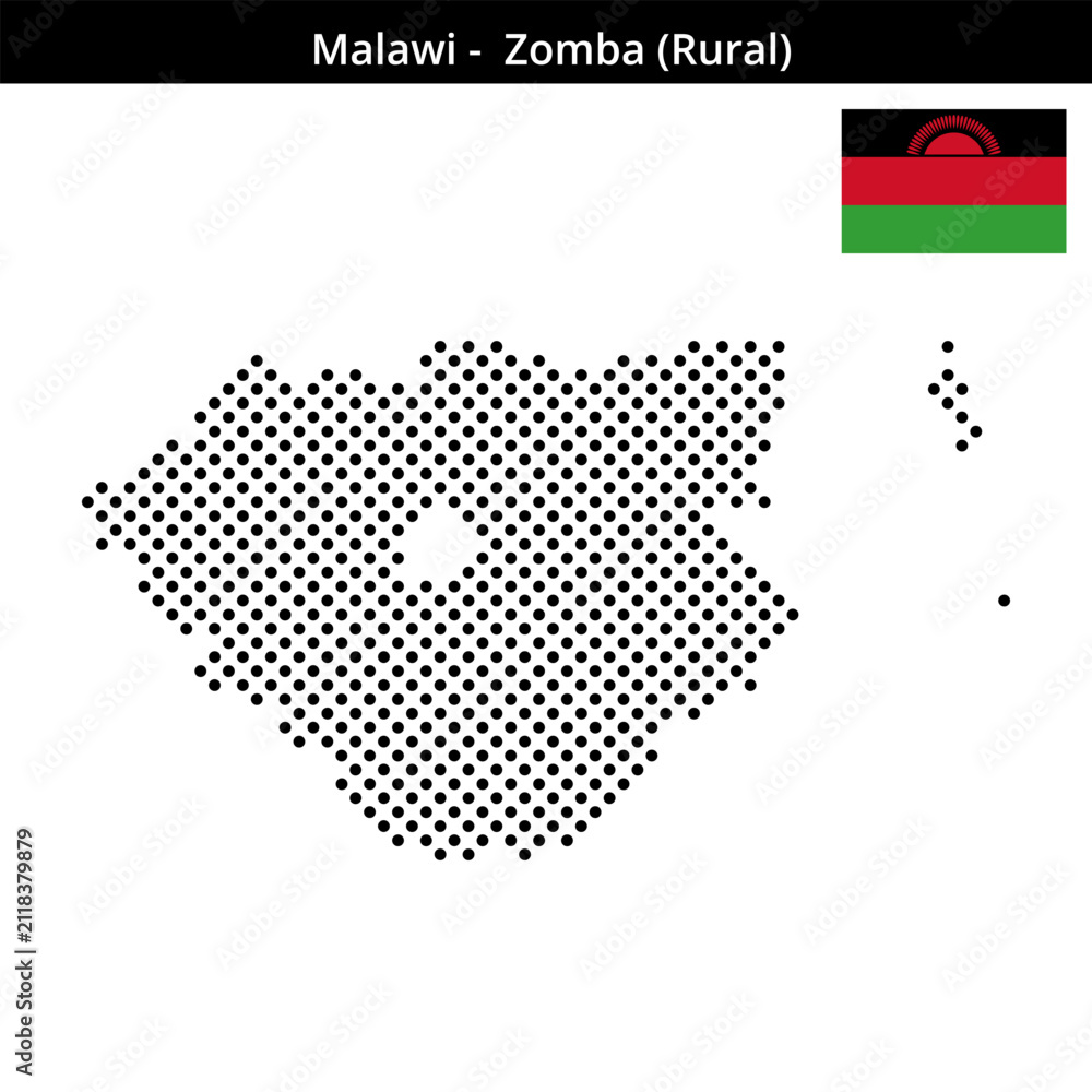 Fototapeta premium Map of Malawi region Zomba-Rural in medium sized cross shaped dots