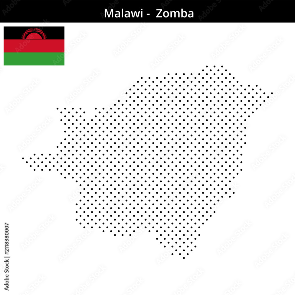 Fototapeta premium Map of Malawi region -Zomba in small cross shaped dots