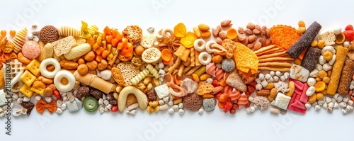 Junk Food Mosaic: Abstract Depiction of Ultra-Processed Snacks, Unhealthy Eating Habits Visualization