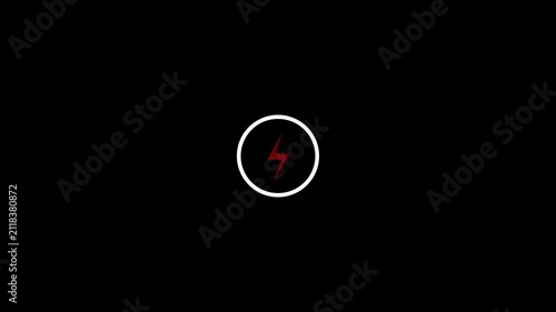 Minimalist red lightning bolt animation on black background, for ui ux, electricity energy