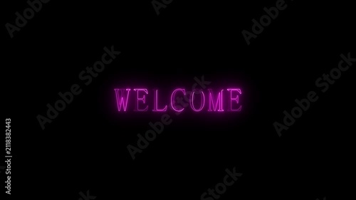 Animated Neon Pink Welcome Sign Motion Graphic On Black Background