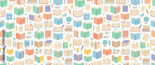 Bild auf Leinwand Whimsical Books Pattern Seamless Background Illustration