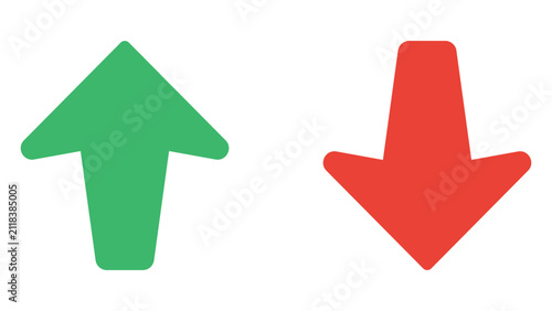 Foto Green upward and red downward arrow icons for business growth comparison