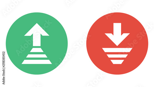 Upload and download arrow icons set for digital interface web navigation.