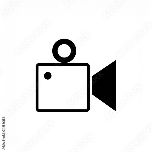 Minimalist video camera icon in flat black line art design isolated on white background