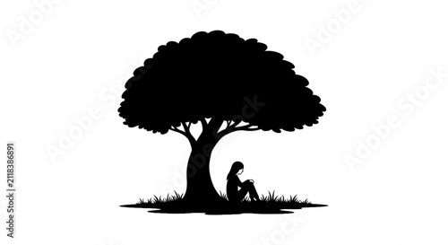 Quadro su tela Person sitting under a tree.