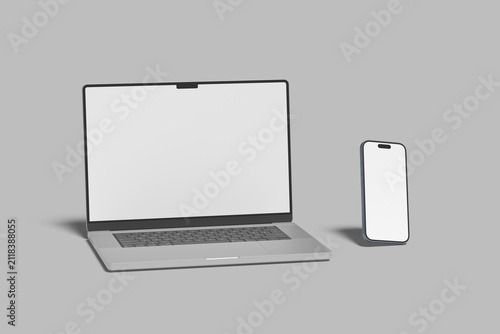 Laptop with Phone Blank Digital Mockup